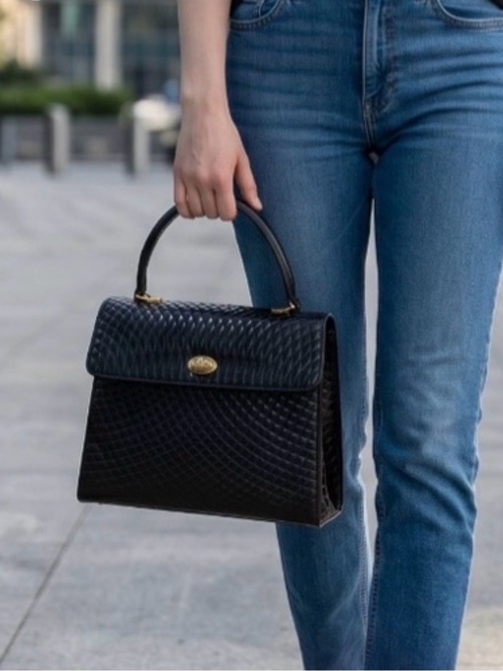 Vintage Bally Black Quilted Top-Handle Hobo Bag